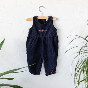Corduroy Romper with Floral embroidery